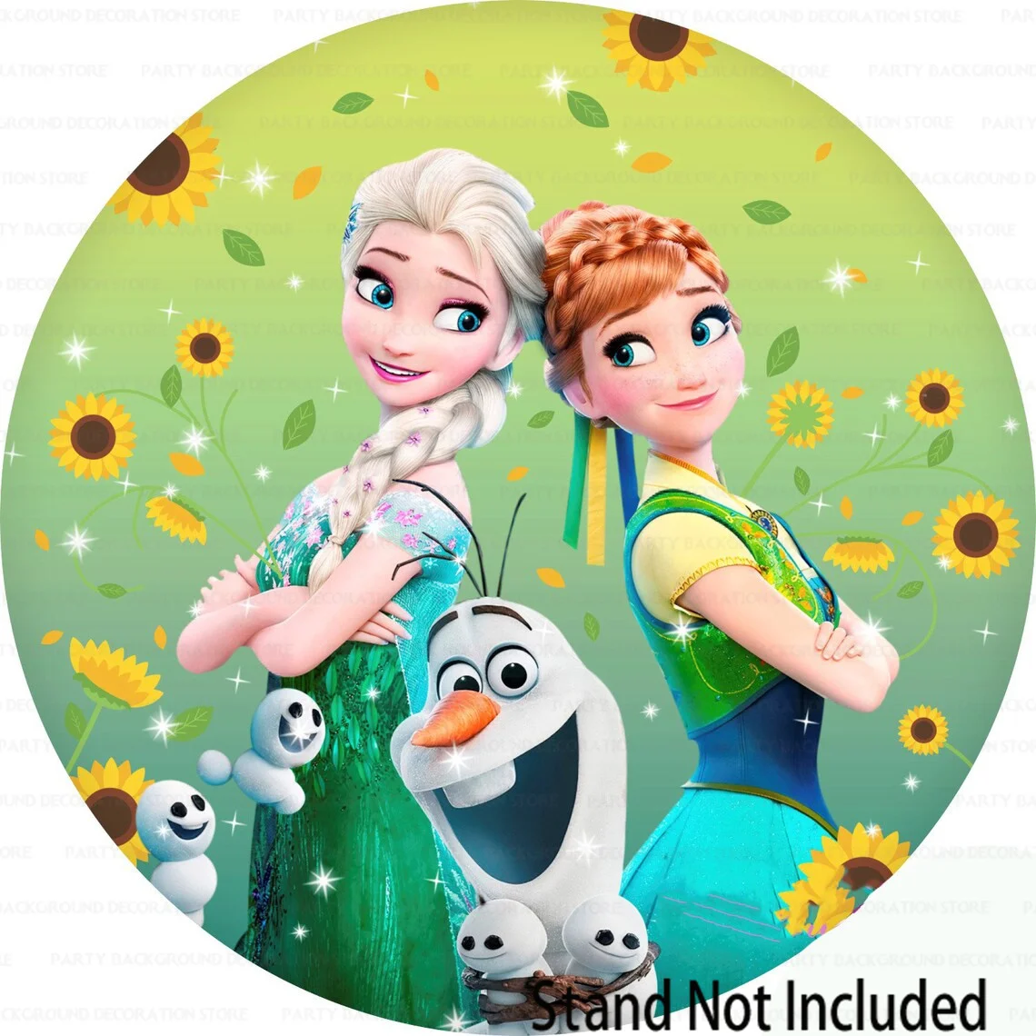 Green Sunflower Frozen Anna Elsa Olaf  Round Circle Backdrop Disney Girls Birthday Party Decor Photography Backgrounds Banner