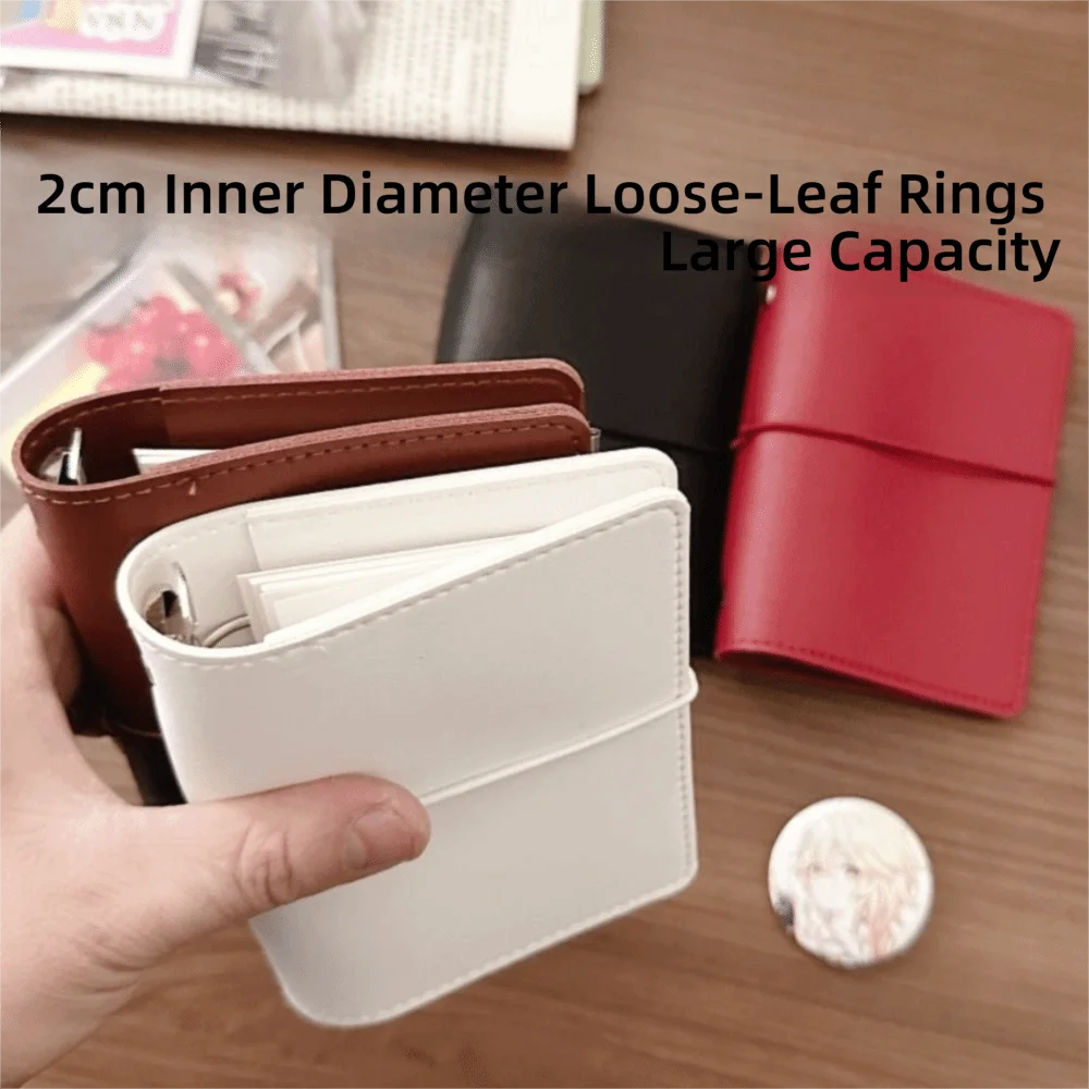 M5 Size Mini Loose-leaf Notebook Faux Leather 5-Ring Binder Ring Binder Album Photo Display Card Collection