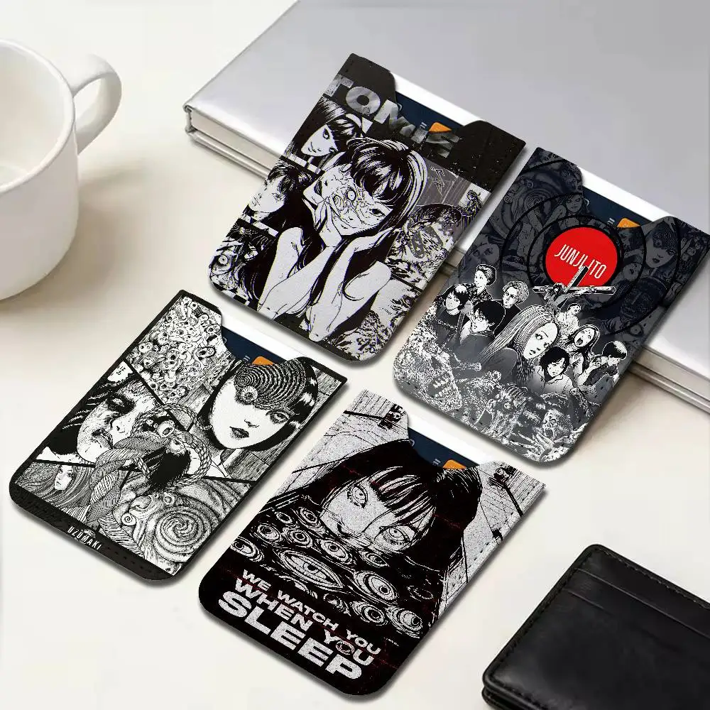 T-Tomie J-junji Ito Ultra Slim Men Leather Mini Wallet Lightweight Credit Bus ID Card Holder Case for Daily Business Use