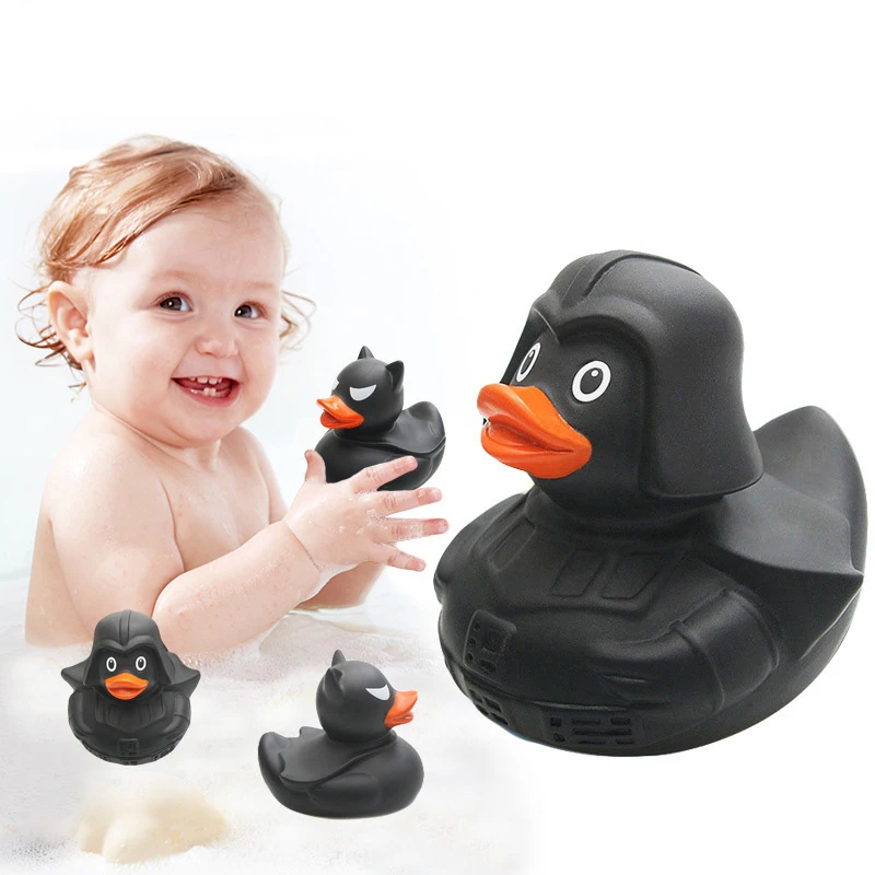 Black Rubber Duck Dashboard Decorations Ornament Cute Duck Cool Gentleman Hat Swim Ring Children\'s Bath Toy