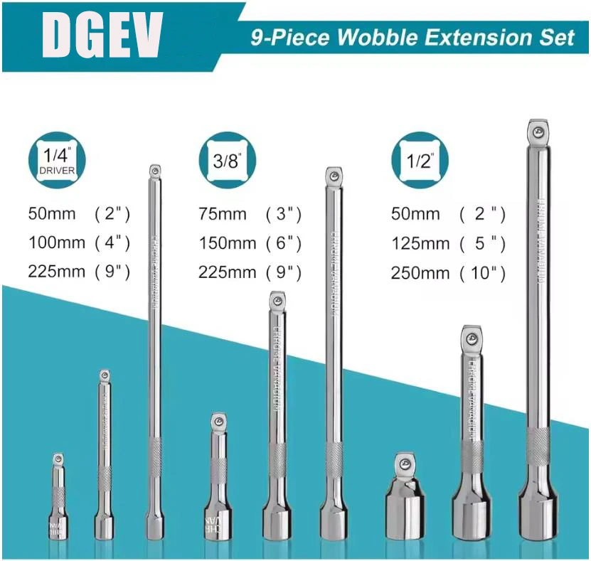 DGEV Wobble Extension Set Socket Extensions Set Ratchet Extensions 1/4