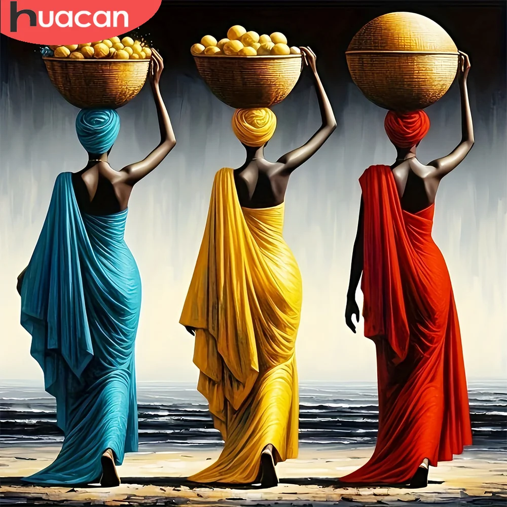 HUACAN Oil Painting By Numbers African Woman Pictures Portrait Coloring Cartoon Home Decoration