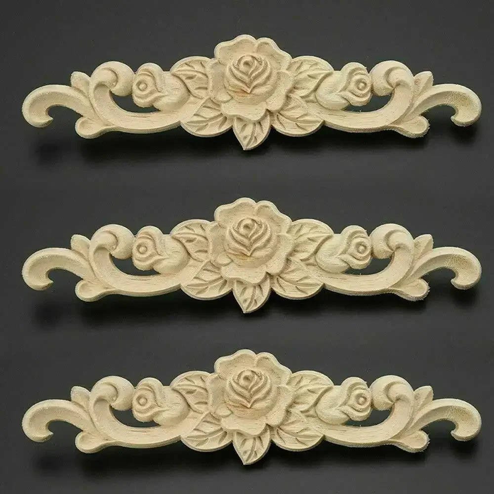 20X5cm Wooden Carved Applique Furniture Unpainted Mouldings Decal Onlay Room Decor Wooden Furniture Decor Accessories