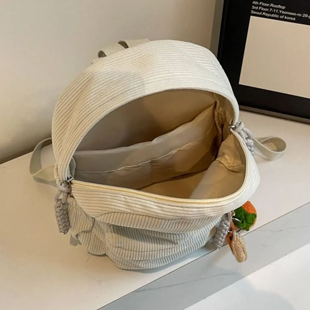 Zaino elegante e leggero in velluto a coste Zaino per studenti casual in tinta unita Borsa da viaggio pratica in stile giapponese per le donne