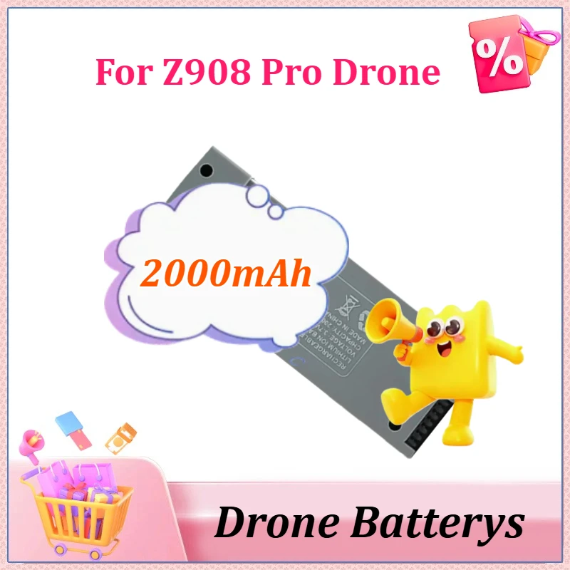 

Аккумуляторы для дронов 3.7V 2000mAh для Z908 PRO MAX, серые/черные, новые улучшенные батареи для радиоуправляемых самолетов, запасные аксессуары для квадрокоптеров