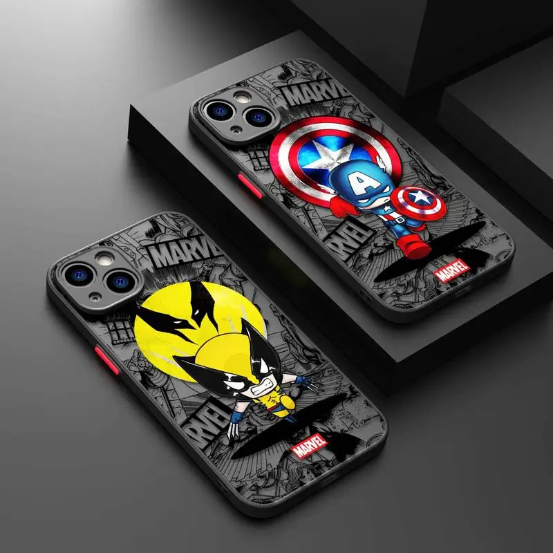 Clear Matte Phone Case for iPhone 15 14 13 12 11 pro Max 13 12 Mini XS XR X 7 8 6 6S plus Marvel Wolverine Captain America Cover