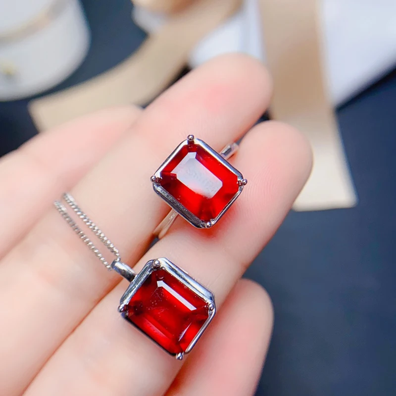 

Natural Garnet jewelry sets for women rings pendant silver 925 luxury gem stones 18k gold plated free shiping items