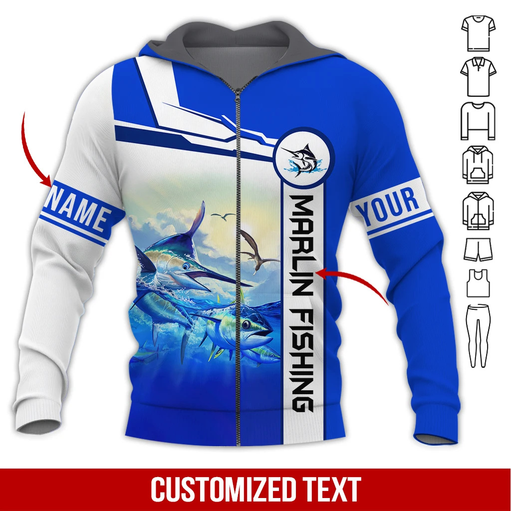 Marlin Fishing Sudadera con capucha 3D estampado zip para hombre - imagen 4