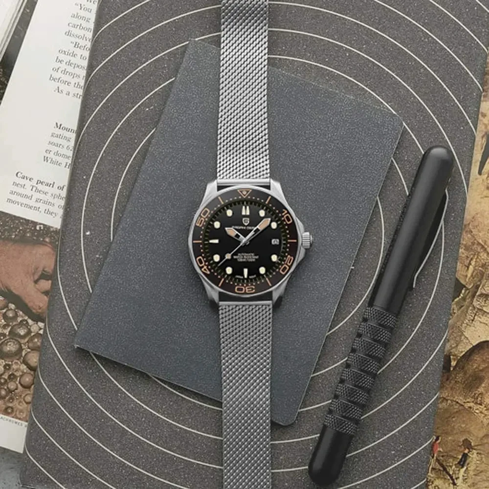 PAGANI DESIGN Men's Watches full Automatic Mechanical Wrist Watch with Stainless Steel Mesh Watchband 100M Water Resistant NH35A