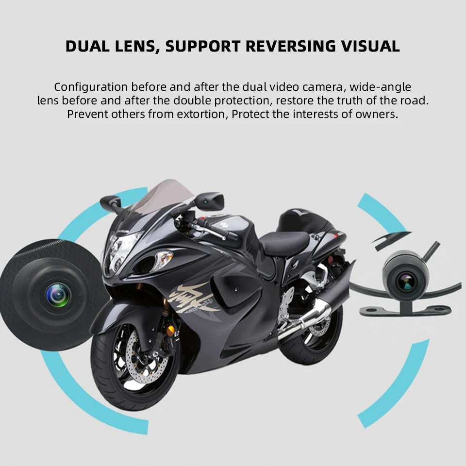 Acceo P9 1080P دراجة نارية داشكام مع واي فاي دعم الكاميرا الخلفية عدسة مزدوجة دراجة نارية المرايا مسجل فيديو Dvr للدراجات النارية