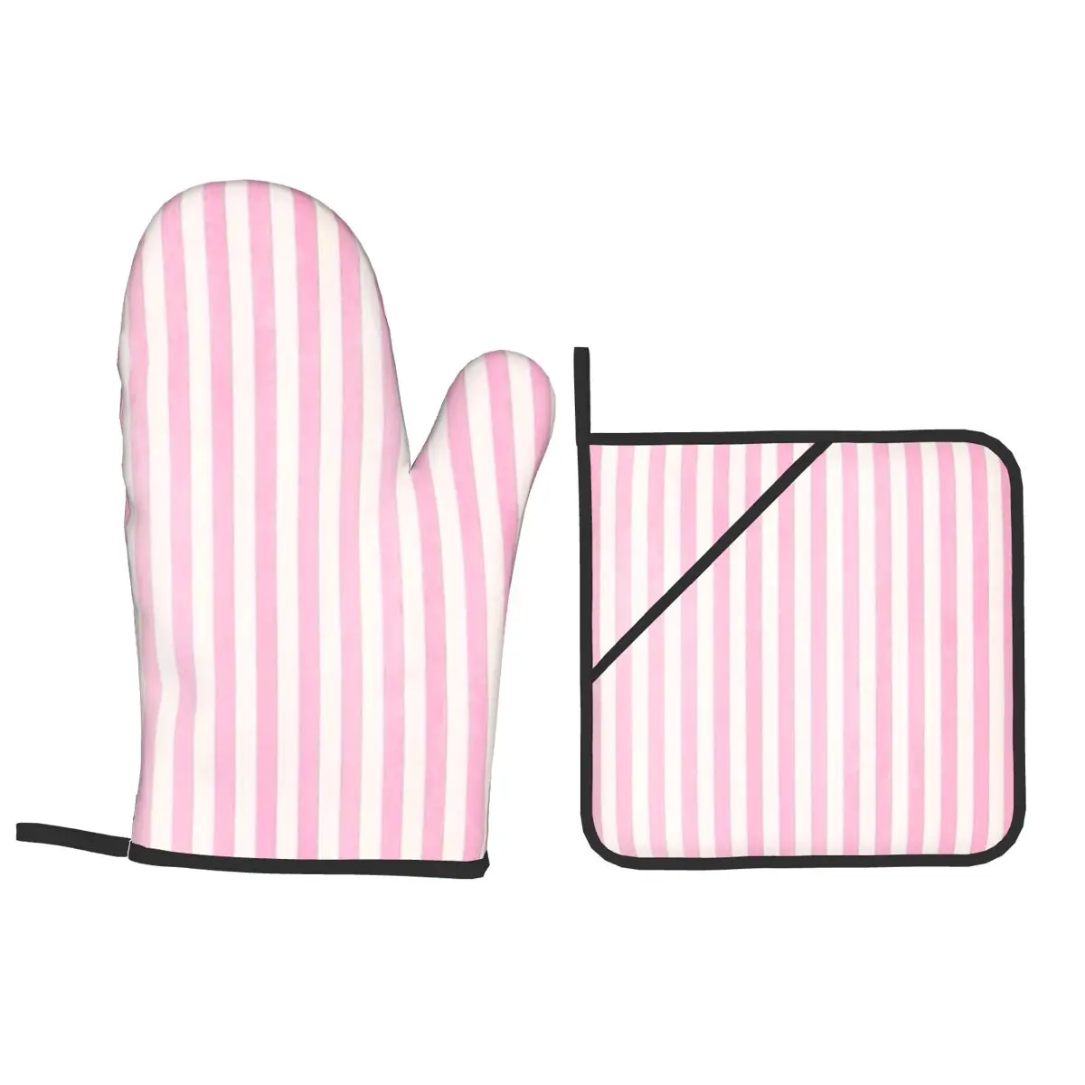 Pale Pink White Stripes Oven Mitts and Pot Holder Sets of 4 for Baking Kitchen Cooking BBQ Resistant Non-Slip Gloves