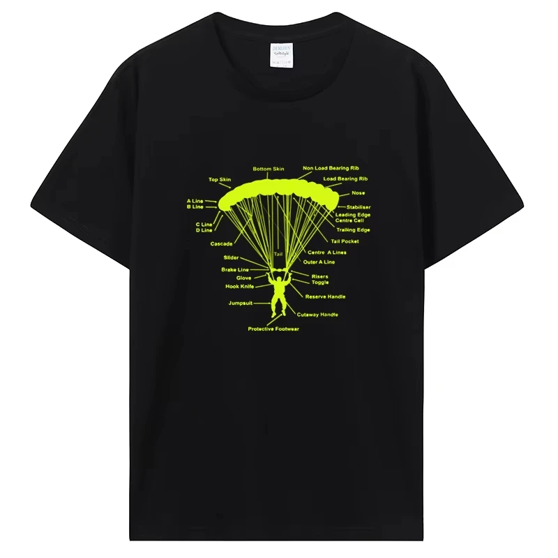 Unisex Funny Paraglider Parachute Anatomy Graphic Cotton T-Shirt, Paragliding Skydiving Streetwear Tee, Ideal Birthday Gift