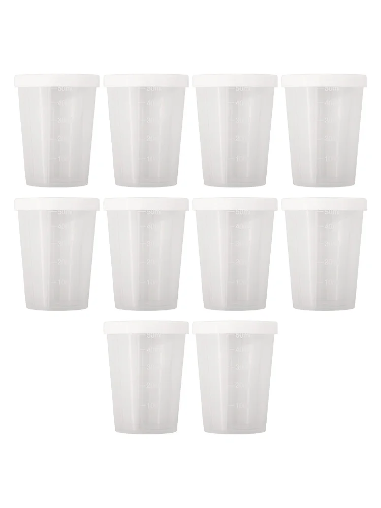 Cup Measuring Cups For School With White Lids Cap 10pcs 50ml Medicine Measuring Sample Storage Transparent High Quality