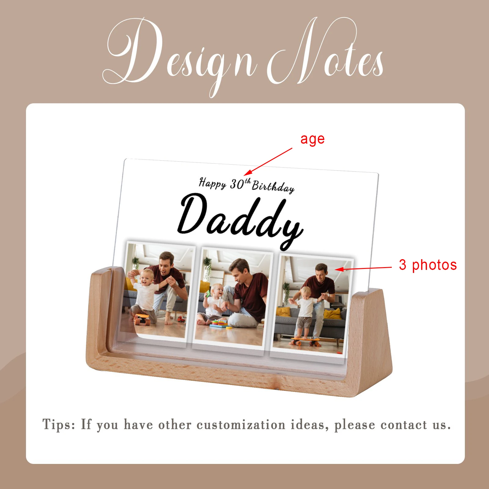 Customize 3 Photos Collage Frame Personalized Birthday Gift for Dad Papa Grandfather Keepsake Picture Frame Father's Day Gift