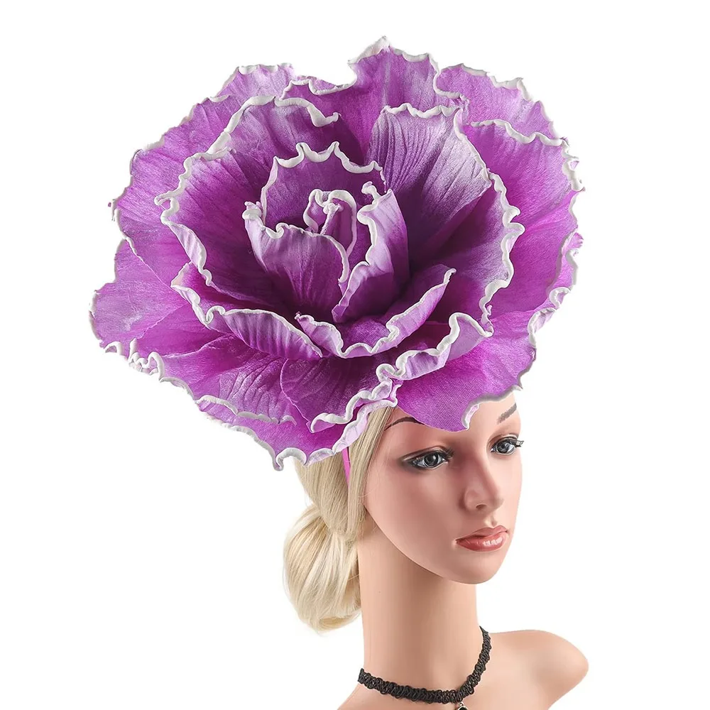 

Fashion Exaggerated Flowers Fascinator Rose Flowers Bridal Makeup Prom Hair Band Headwear Women