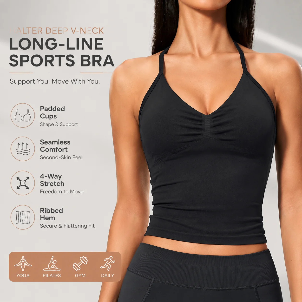 Damen Neckholder-Sport-BH mit  – Seamless Ribbed Workout Tank Top Bewertung und Preis