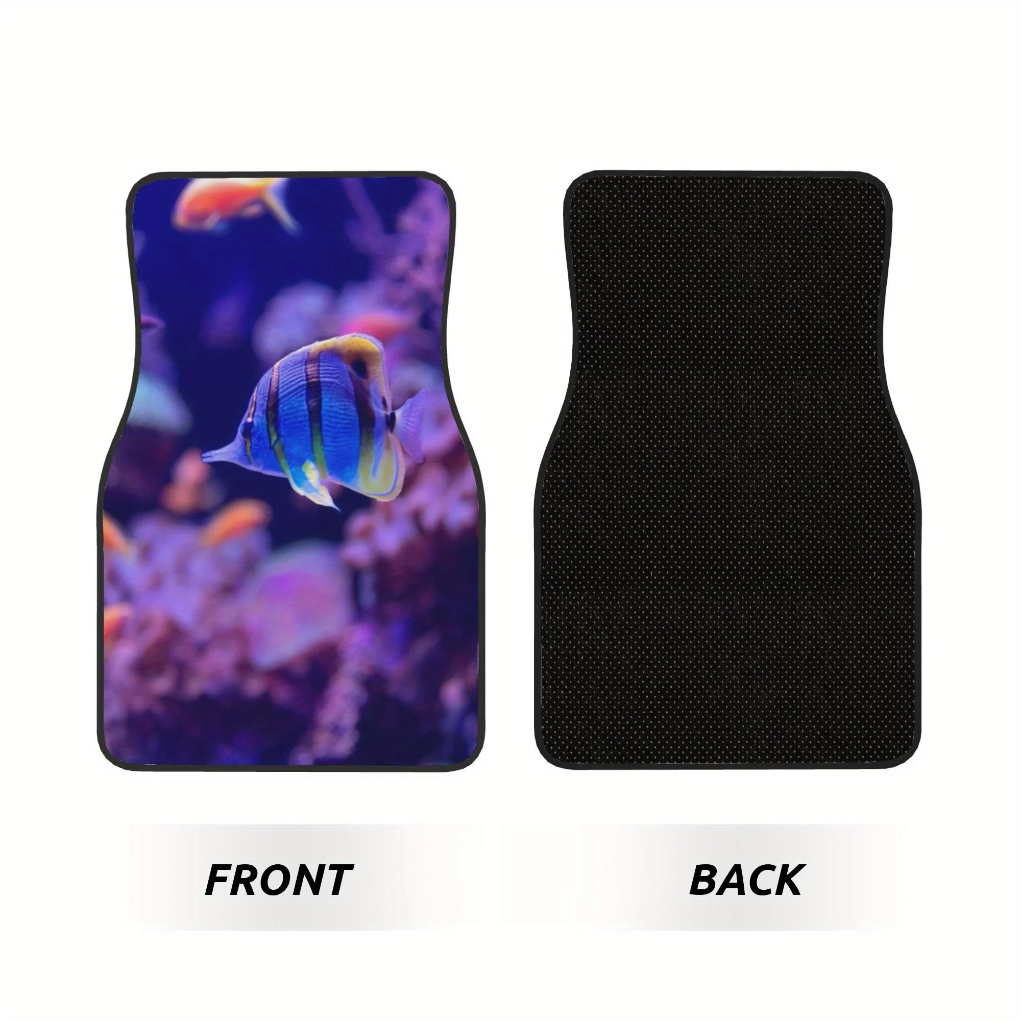 4pcs Close Up Of A Group Of Fish Swimming In An Aquarium Pattern Universal Car Floor Mats - Polyester Material, Non-Slip Liner,