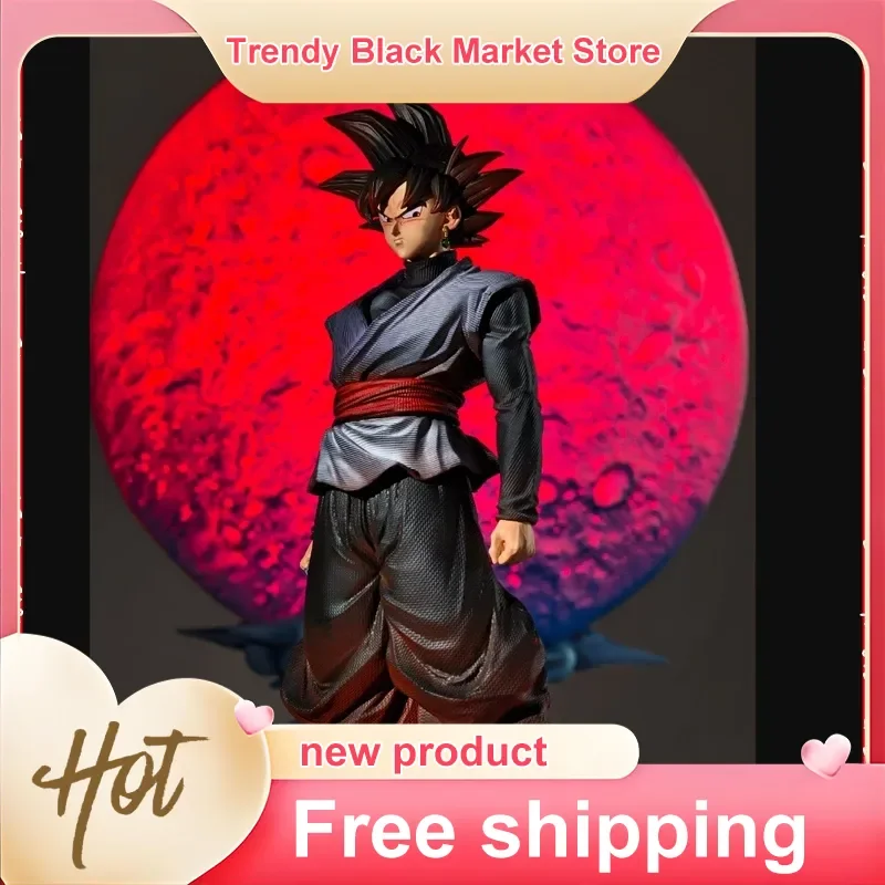 JT Neu 37,5cm Dragon Ball Black Goku Zamasu Figur Schlacht-Schadenfigur mit zerstörter Basis PVC Anime Modell Sammlerstück Ornament Spielzeug Geschenk