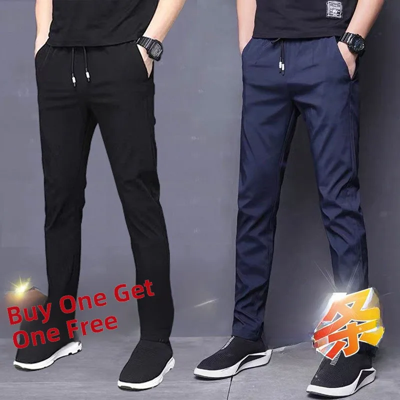 

Men's Casual Ice Silk Straight Leg Sporty Thin Summer Work Pants Breathable Comfortable Loose Fit Trousers for Business