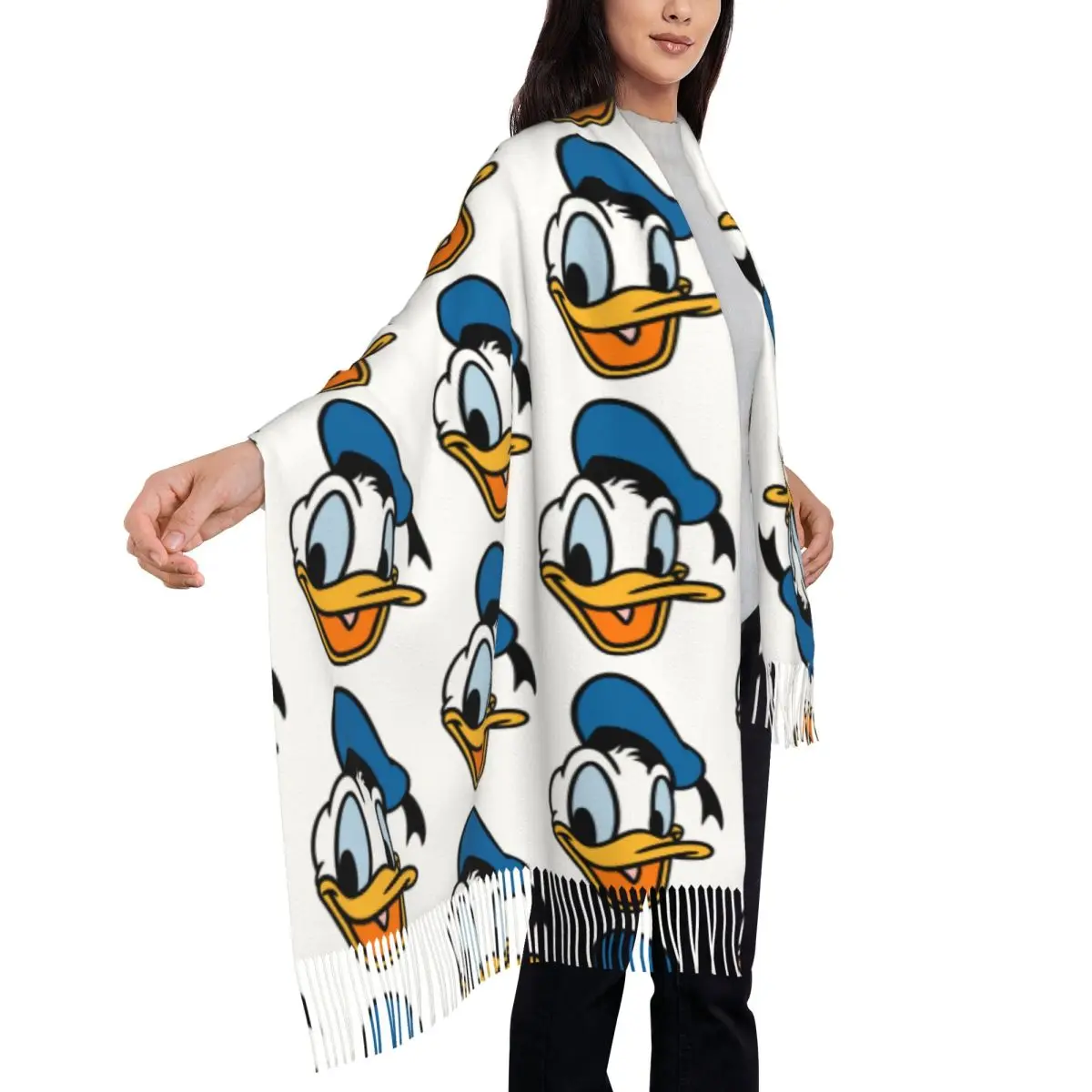

Шарф «Дональд Дак» для женщин, зимне-осенние шали из пашмины и длинные большие шарфы с кисточкой для вечернего платья