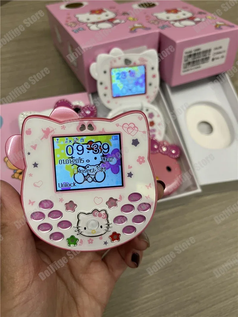 2024 Sanriofor Mini Phone Student New Hello Kitty Flip Phone Button Phone Taiml Kawaii Phone Fashionable Children Girls Gift