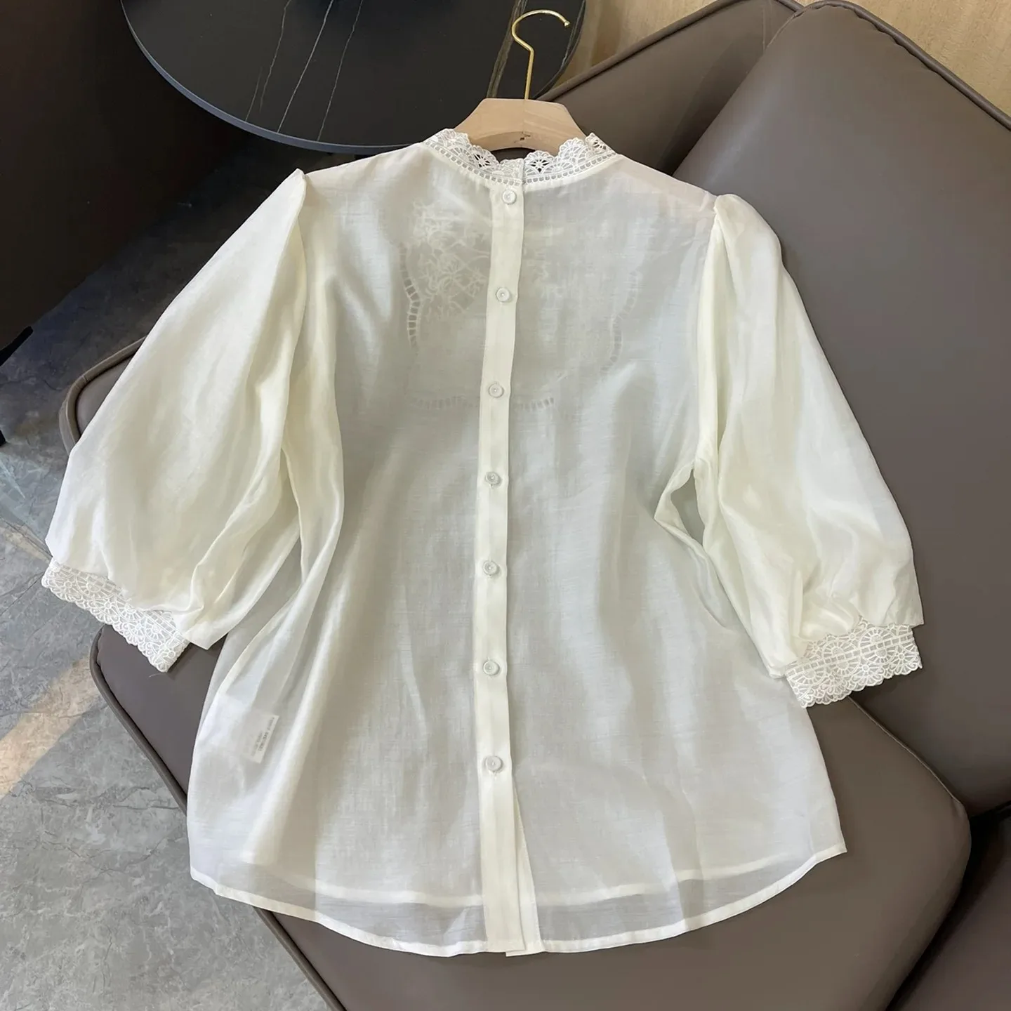 High-end Tencel Chiffon Women Loose Casual Shirts Spring Summer Chinese Style Vintage Elegant Tops Retro Lace Neck Female Blouse