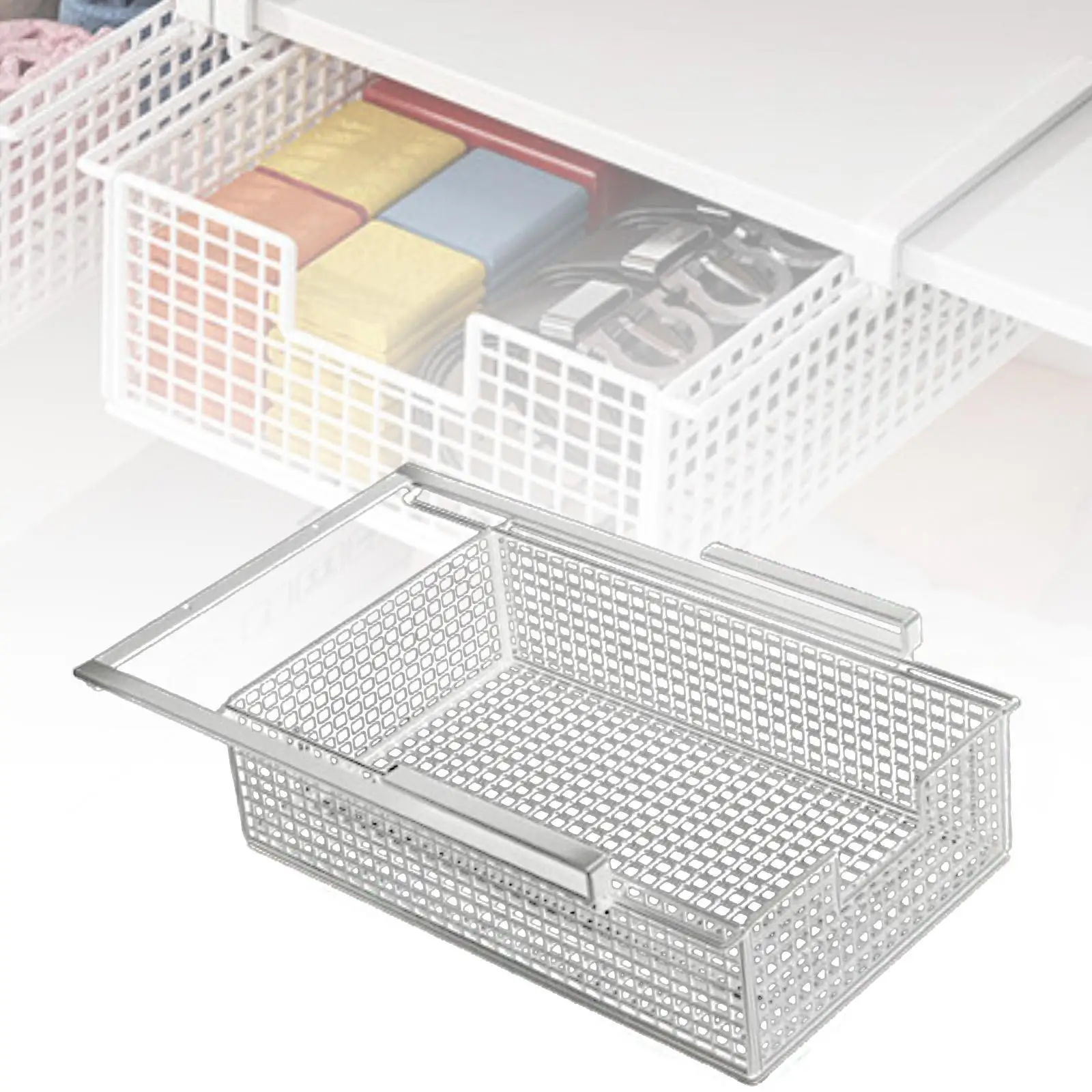 under Shelf Wire Basket, Hanging Pullout Drawer Basket Slide in Basket Organizer for Cabinet