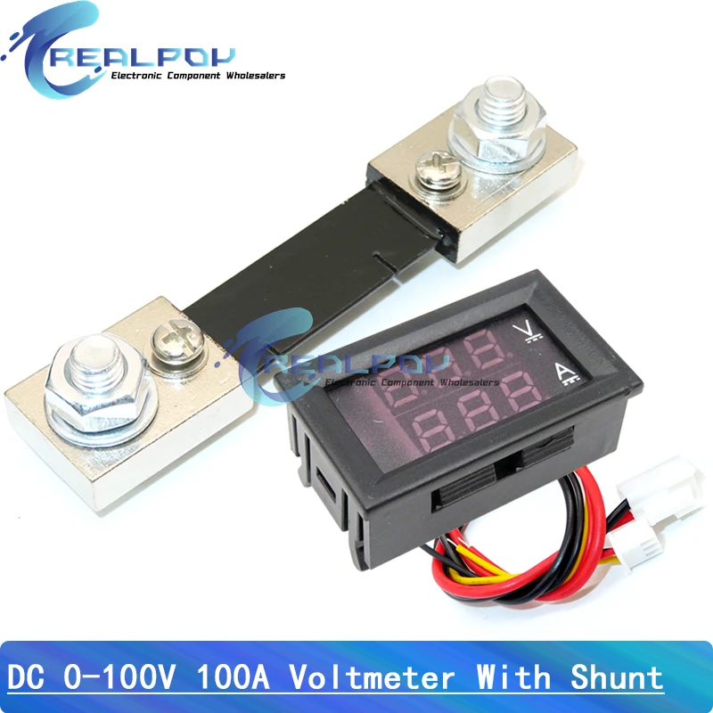 Mini 0.28 "woltomierz z podwójnym wyświetlaczem LED amperomierz DC 0-100V 100A Panel wzmacniacz napięcie Volt miernik prądu z 100A 75mV czerwony + niebieski