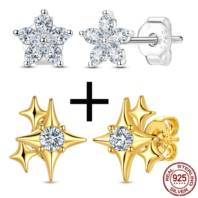 

100% S925 Sterling Silver Moissanite Stud Earring Classic Shining Flower Starburst Earrings For Women Wedding Engagement Gifts