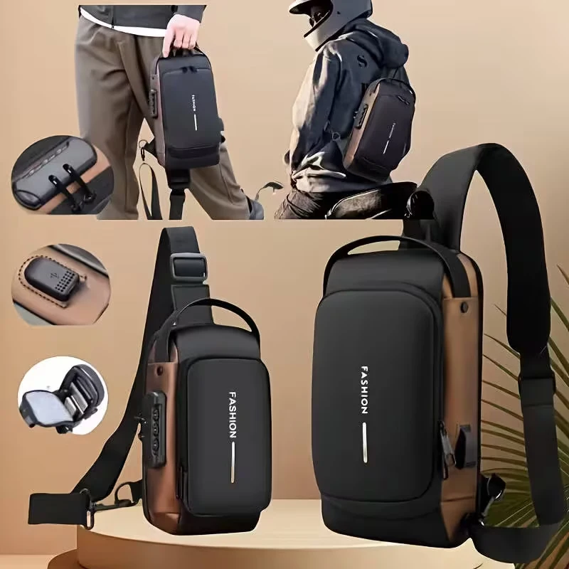 Anti-theft Motorcycle Backpack with Lockable Zippers – Suitable for Commuting, Travel, and Riding; Men's Motorcycle Sling Bag