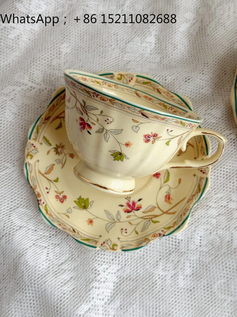 LLY retro beige pastoral flower vine Phnom Penh cup light luxury retro coffee cup cup saucer