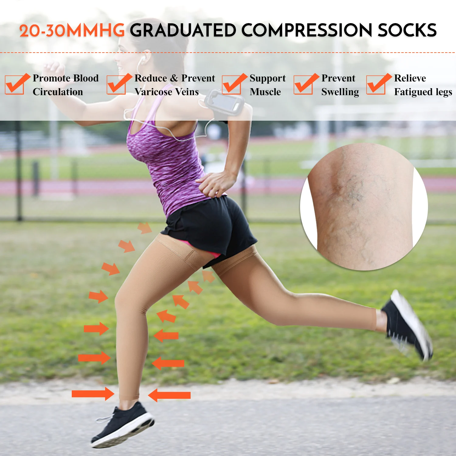 Compression Stockings Blood Circulation Promotion Slimming Compression Socks Anti-Fatigue Comfortable Solid Color Socks MenWomen