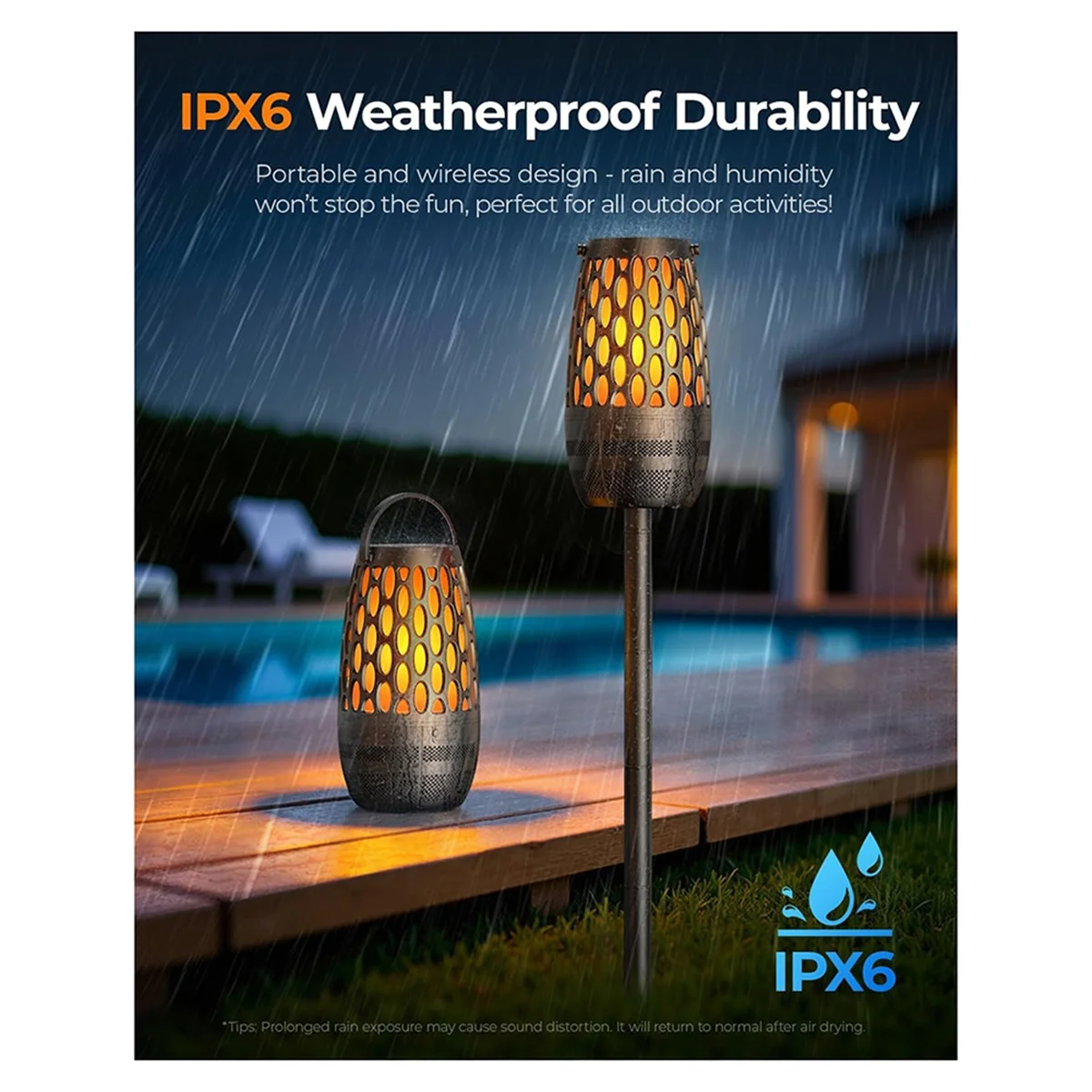 

New 3C-Outdoor Speakers Bluetooth Waterproof IPX6 with Flame Lights,Portable Wireless Speaker for Patio Cafe Decor Party