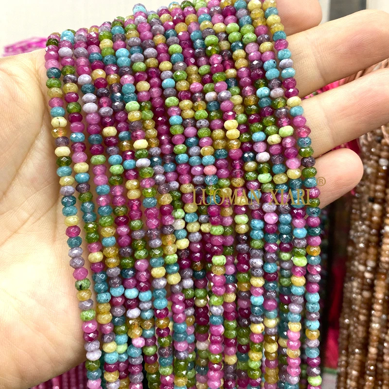 3x4mm Faceted Abacus Natural Stone Ruby Tourmaline Colorful Chalcedony Spacer Beads for Jewelry Making Diy Bracelet Accessories