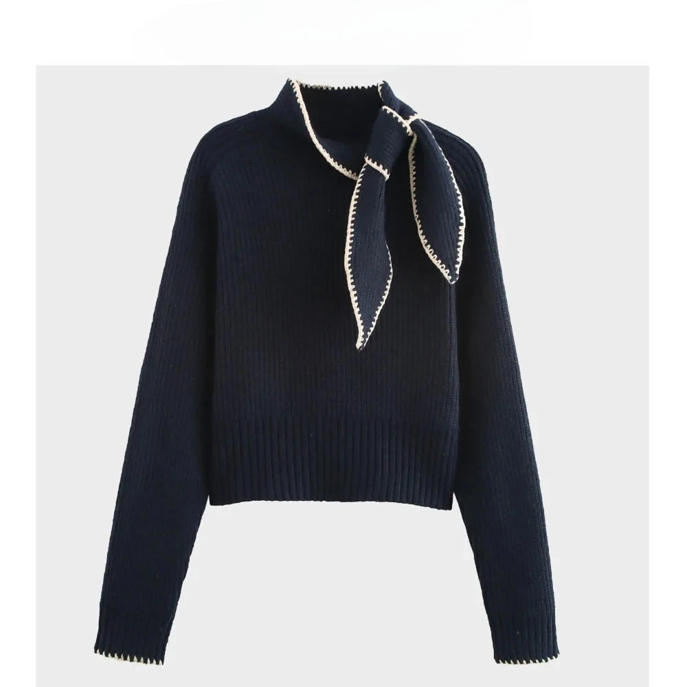 

Autumn New Women Clothes Christmas Pullovers Sweet Bow Decoration Color Matching Female Long Sleeve Sweater