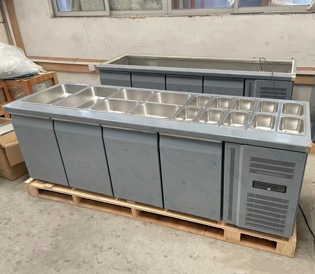 Refrigerador de escritorio de autoservicio para restaurante, refrigerador con bandeja/contador de aderezo para salada