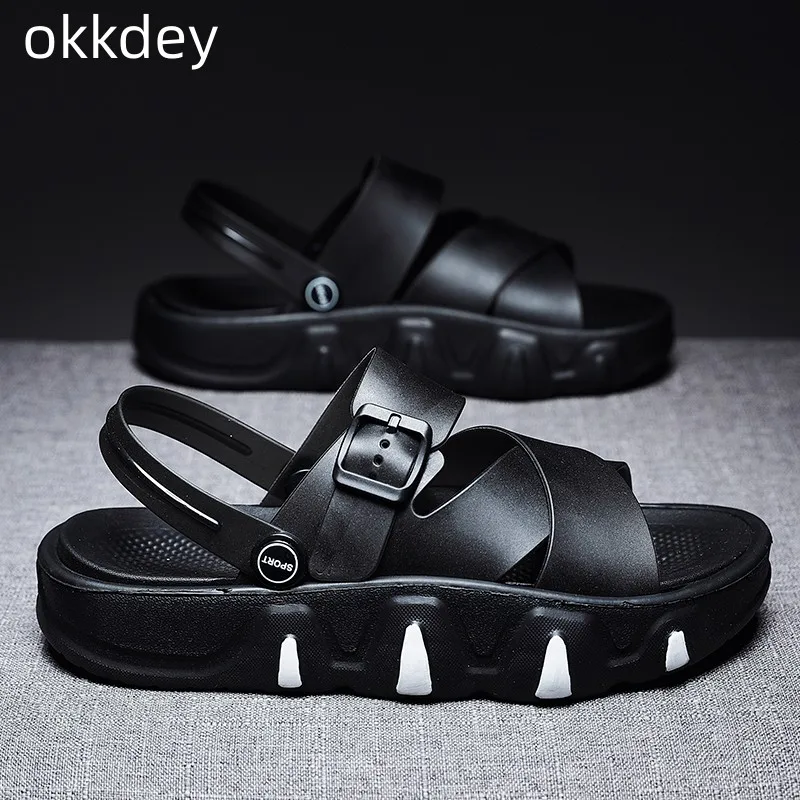 New Sandals Man Summer Fashion Trendy Non-slip Outdoor Beach Casual Platform SoftShoes for Men Lazy PU Breathable Wading Sandals