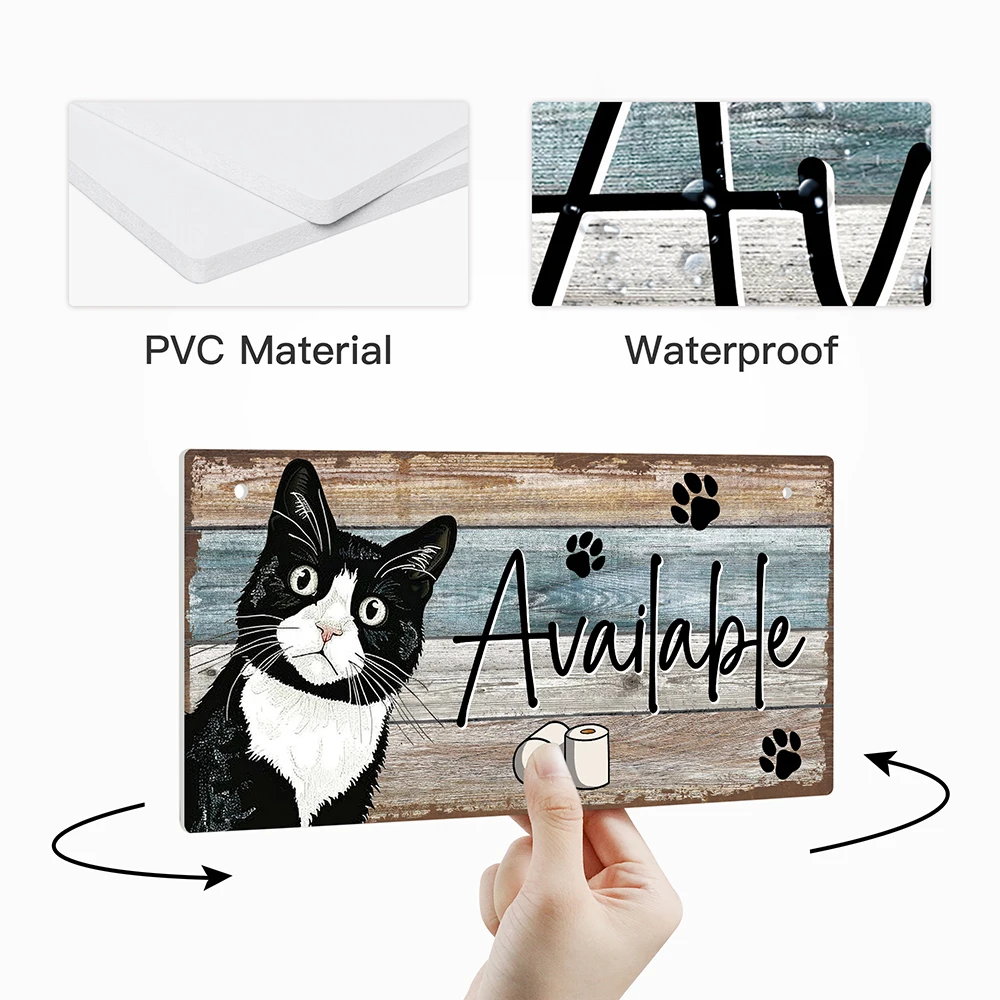 Putuo Decor 1pc Double-Sided PVC Rectangle Signage for Indoor lavatory, 5x10Inches, Cute Cat Roll Paper Element Toilet Sign