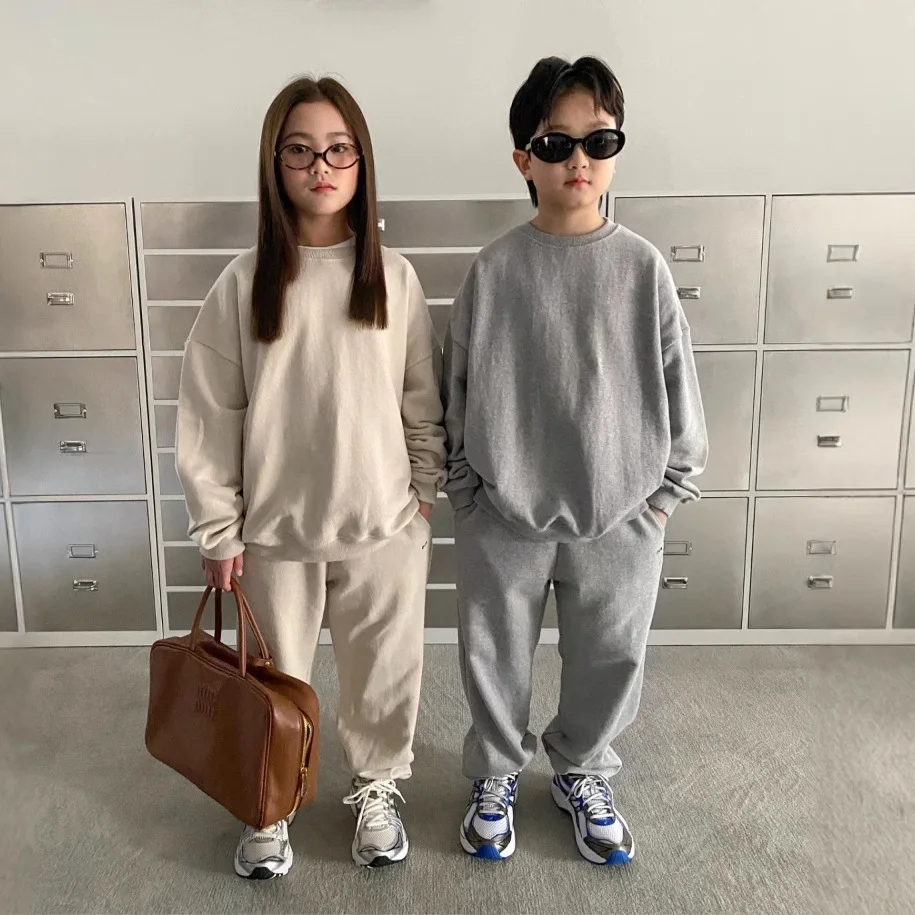 2025 Autumn New Children Casual Sport Clothes Set Solid Baby Boy Long Sleeve Sweatshirt + Pants 2pcs Suit Toddler Girl Outfits