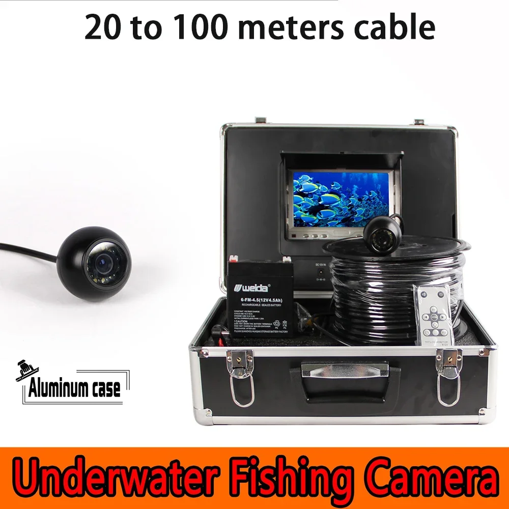 

1Set Underwater Camera System HD 1000TVL 7" Color Panel Night Vision 20 To 100 Meters Cable Waterproof Fish Finder DVR CCTV