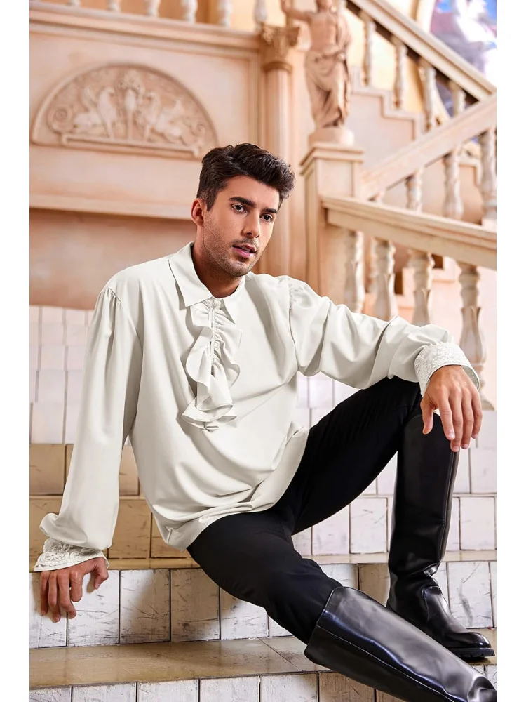 Mens Pirate Shirt Ruffle Victorian Renaissance Steampunk Vampire Poet Shirts Gothic Medieval Costume