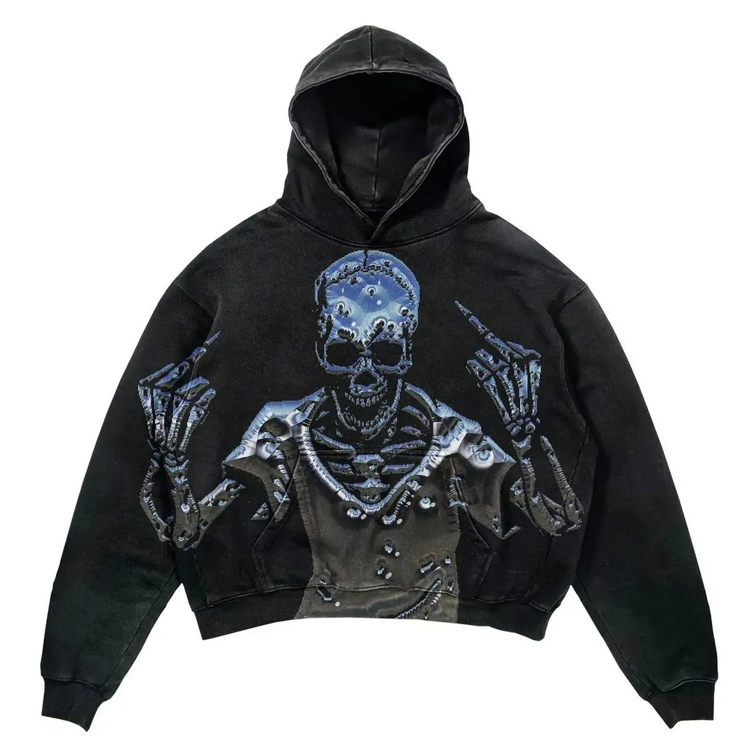 Punk Design Hand Printing Hoodies Harajuku Streetwear y2k Grunge Fashion Oversized Hoodie Jacket Hip Hop Gothic Long Sleeve
