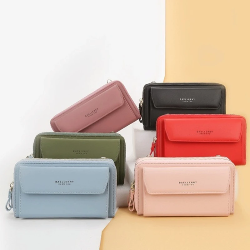 Women's Crossbody Bag Solid Color Small Messenger Bag Multi-Function Mobile Phone Long Paragraph Clutch Bag Purse Female