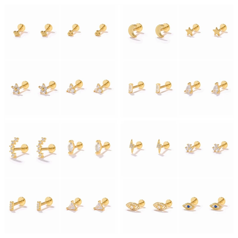 CANNER 2pcs 925 Sterling Silver Zirconia Labret Lip Ring Tragus Cartilage Piercing Stud Earrings for Women Men Earring Jewelry