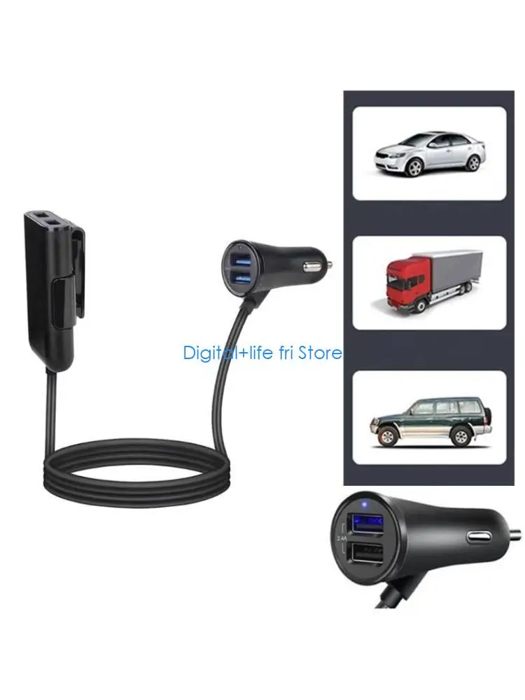 E06D Fast Speed 24W QC3.0 Car Charging with 4USB Port, Quick Charging Technology for Smartphones and Tablets