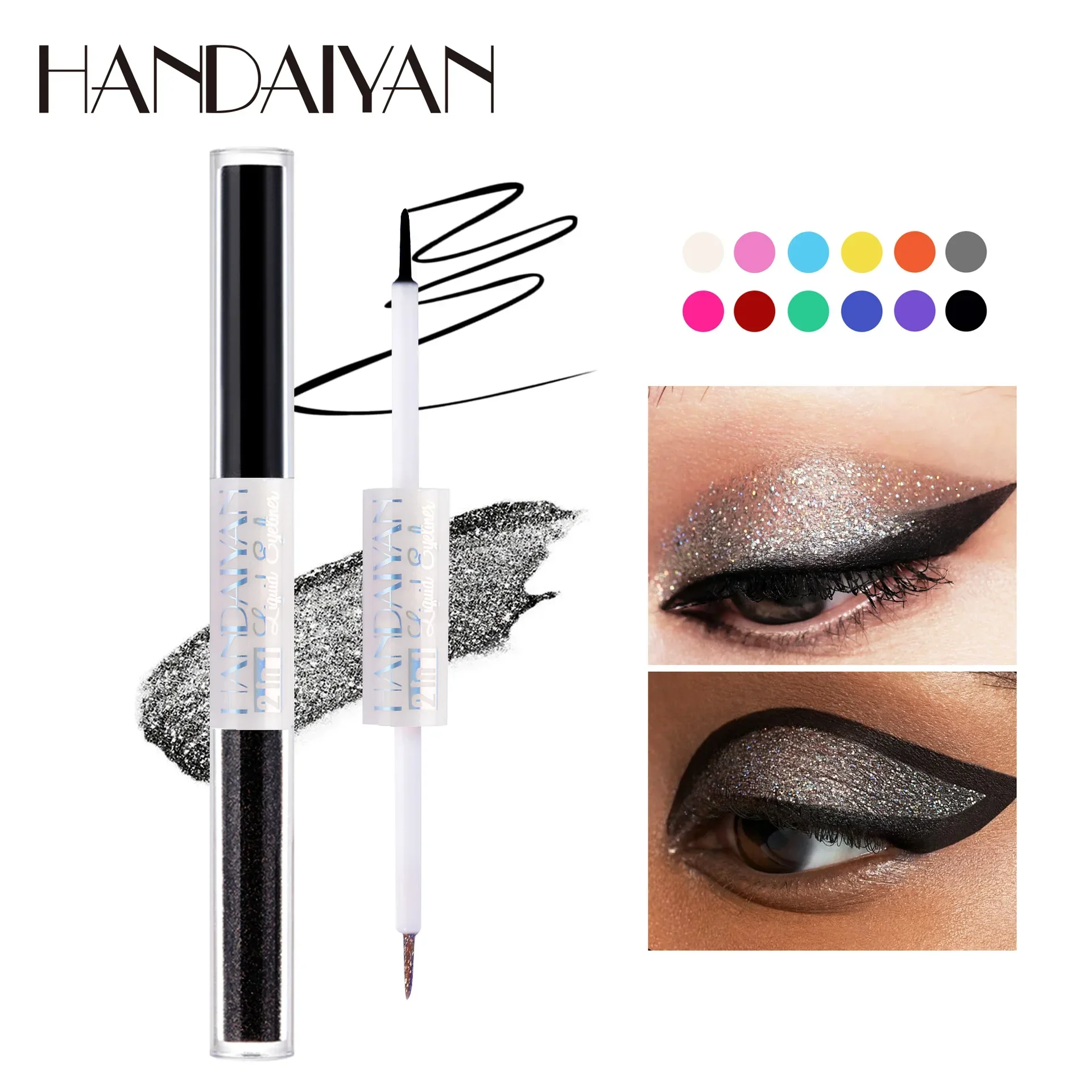 HANDAIYAN nouveau Double tête Eyeliner ombre à paupières ensemble miroitant paillettes durable imperméable mode 2 en 1 liquide ombre à paupières cosmétiques