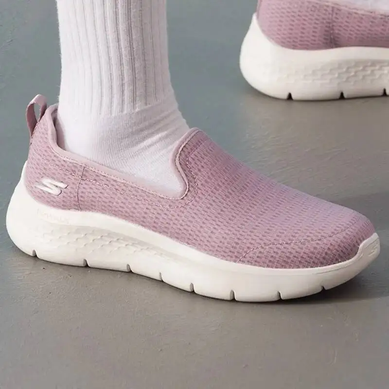 Skechers Women Slip On Walking Shoes Mauve Knit Mesh Light Cushion Arch Support Comfy Daily Loafers Casual Sneakers 124847-MVE F