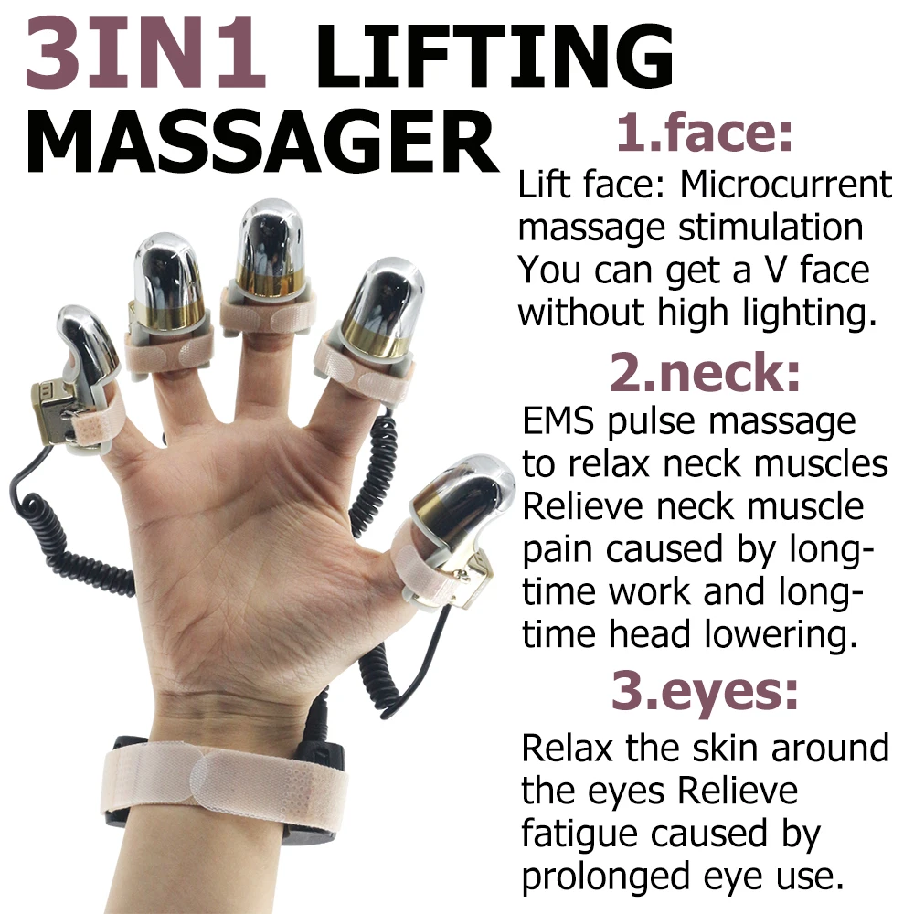 Massaggiatore per il corpo con lifting del viso per uso domestico con dita gravitazionali portatili 2025 Nuovo massaggio EMS portatile con dita dorate a microcorrente