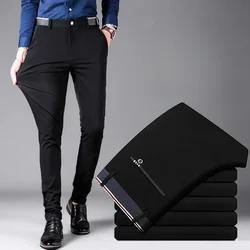 Suit Pants for Men Fashion Elegant Male Dress Pants Solid Color Straight Long Trousers Man Slim Fit Formal Trousers Black