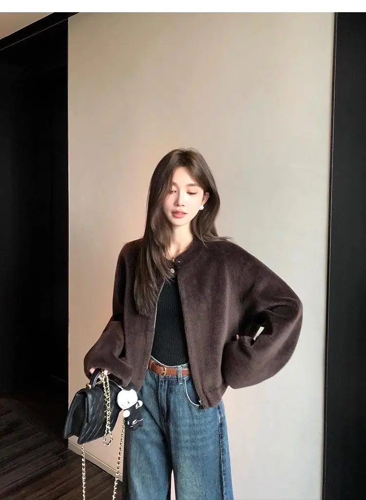 Bomber Jackets Womens Jacket Emblems Winter Plush Lining Snap-Button Double-Breasted Patchwork Insulated Adventure Hiking Simple